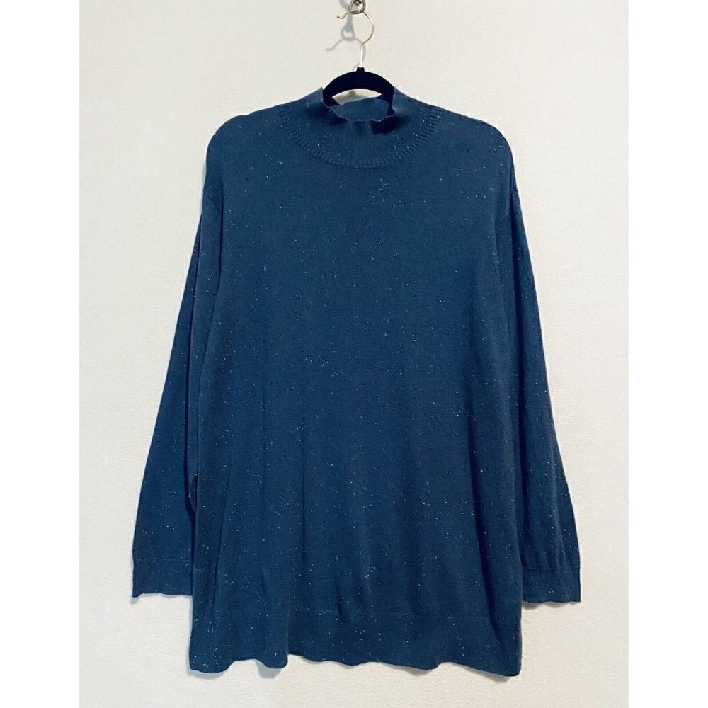 J Jill Sweater Womens Large Mock Neck Tunic Long Sleeve Lightweight Blue Flecked